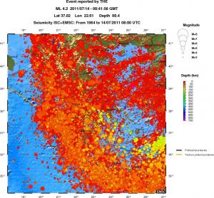 regional depth historical seismicity