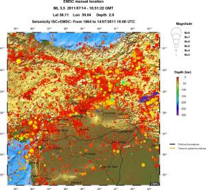 regional depth historical seismicity