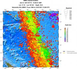 regional depth historical seismicity
