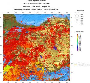 regional depth historical seismicity