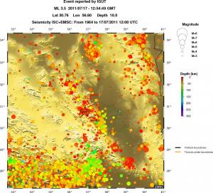 regional depth historical seismicity