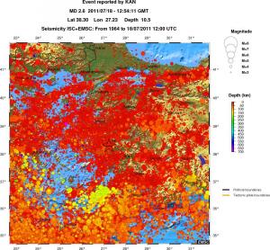 regional depth historical seismicity