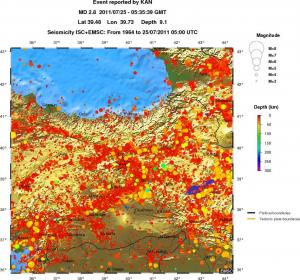 regional depth historical seismicity