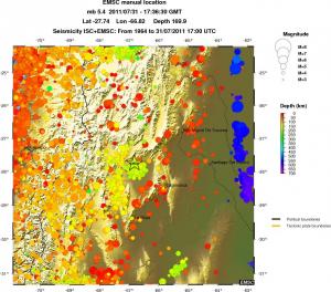 regional depth historical seismicity