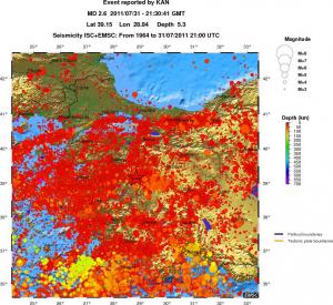 regional depth historical seismicity