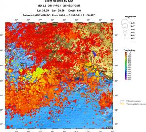 regional depth historical seismicity