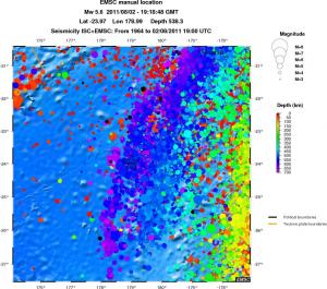 regional depth historical seismicity