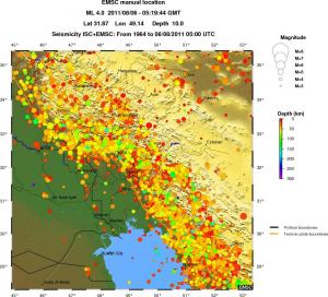 regional depth historical seismicity