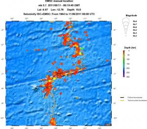 regional depth historical seismicity