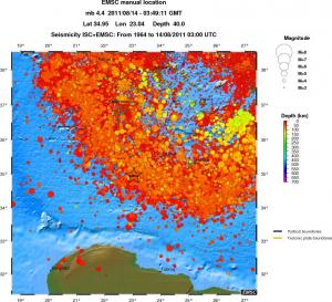 regional depth historical seismicity