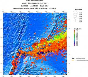 regional depth historical seismicity
