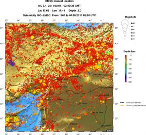 regional depth historical seismicity