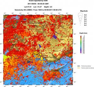 regional depth historical seismicity