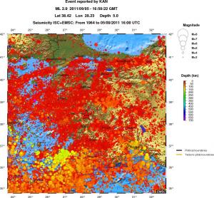 regional depth historical seismicity