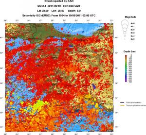 regional depth historical seismicity