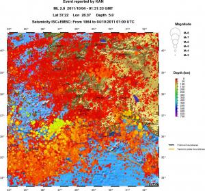 regional depth historical seismicity