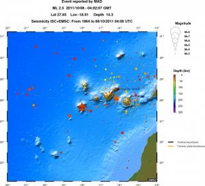 regional depth historical seismicity