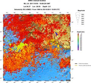regional depth historical seismicity