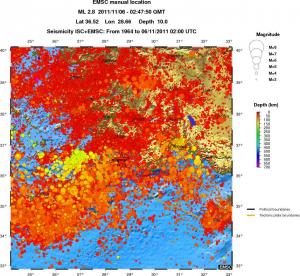 regional depth historical seismicity