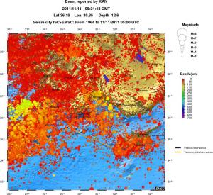 regional depth historical seismicity