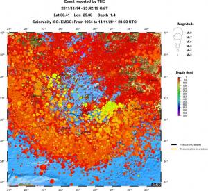 regional depth historical seismicity