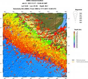 regional depth historical seismicity