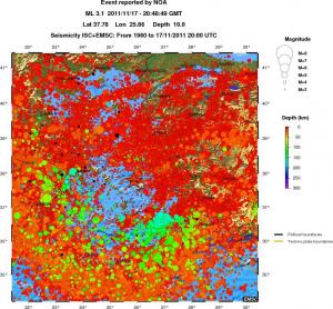 regional depth historical seismicity