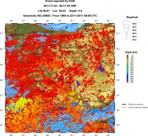 regional depth historical seismicity