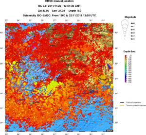 regional depth historical seismicity