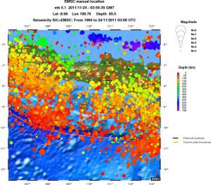 regional depth historical seismicity