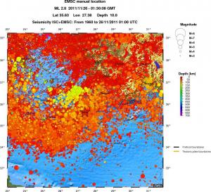 regional depth historical seismicity