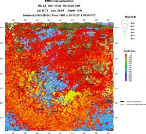 regional depth historical seismicity