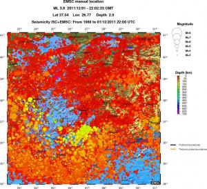 regional depth historical seismicity