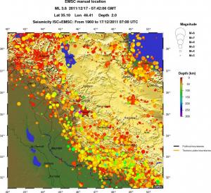 regional depth historical seismicity