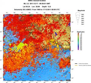 regional depth historical seismicity