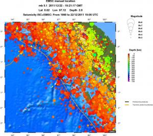 regional depth historical seismicity