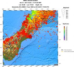 regional depth historical seismicity