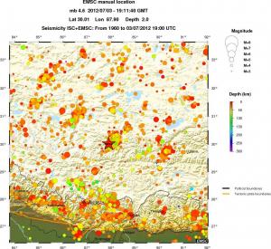 regional depth historical seismicity