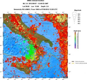 regional depth historical seismicity