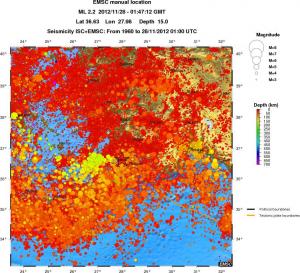 regional depth historical seismicity
