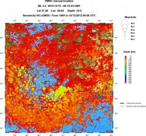 regional depth historical seismicity