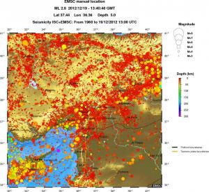 regional depth historical seismicity