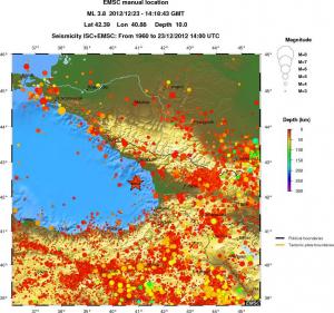regional depth historical seismicity