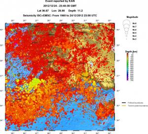 regional depth historical seismicity