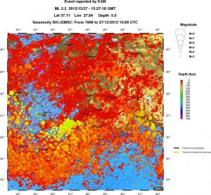 regional depth historical seismicity