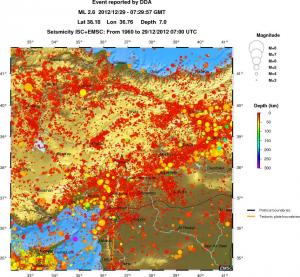 regional depth historical seismicity