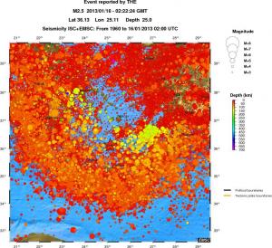regional depth historical seismicity