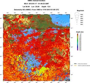 regional depth historical seismicity