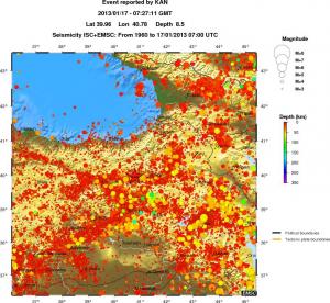 regional depth historical seismicity