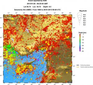 regional depth historical seismicity